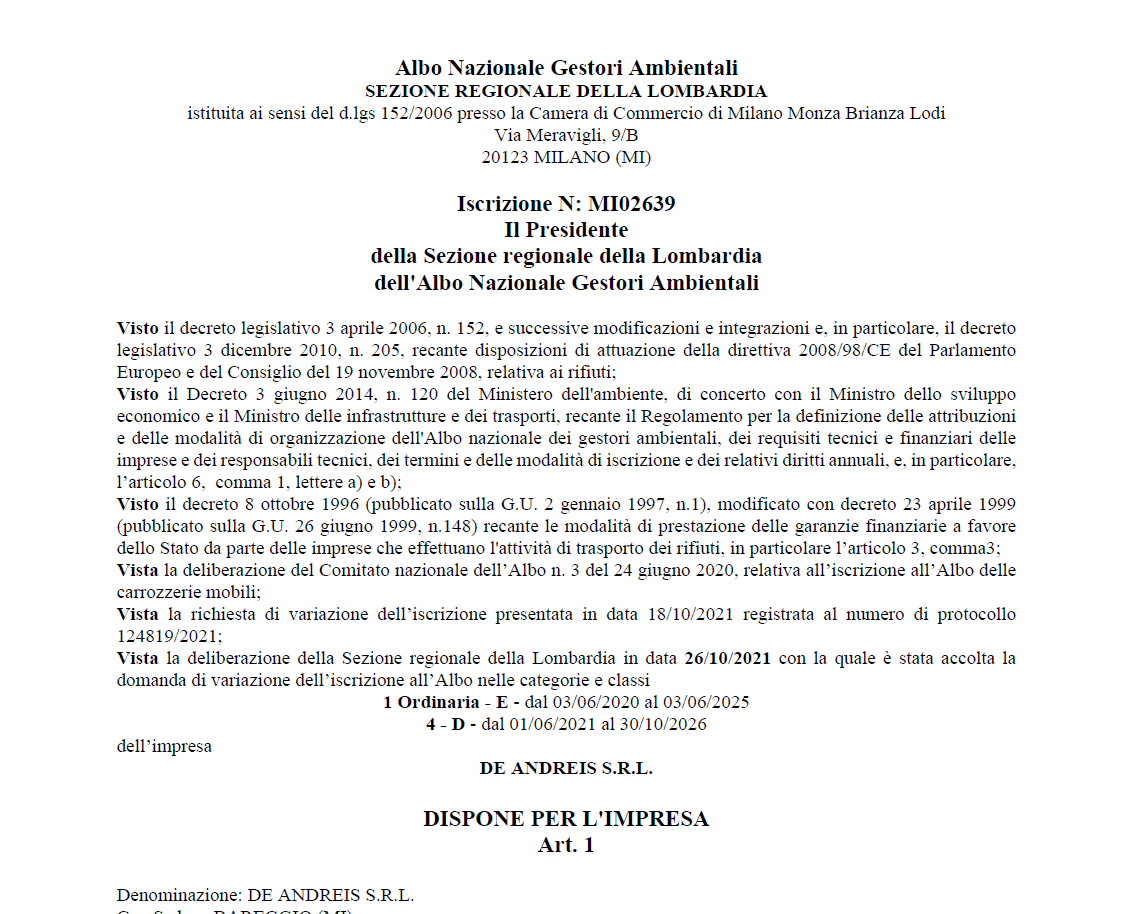 Autorizzazione 1 - Ordinaria