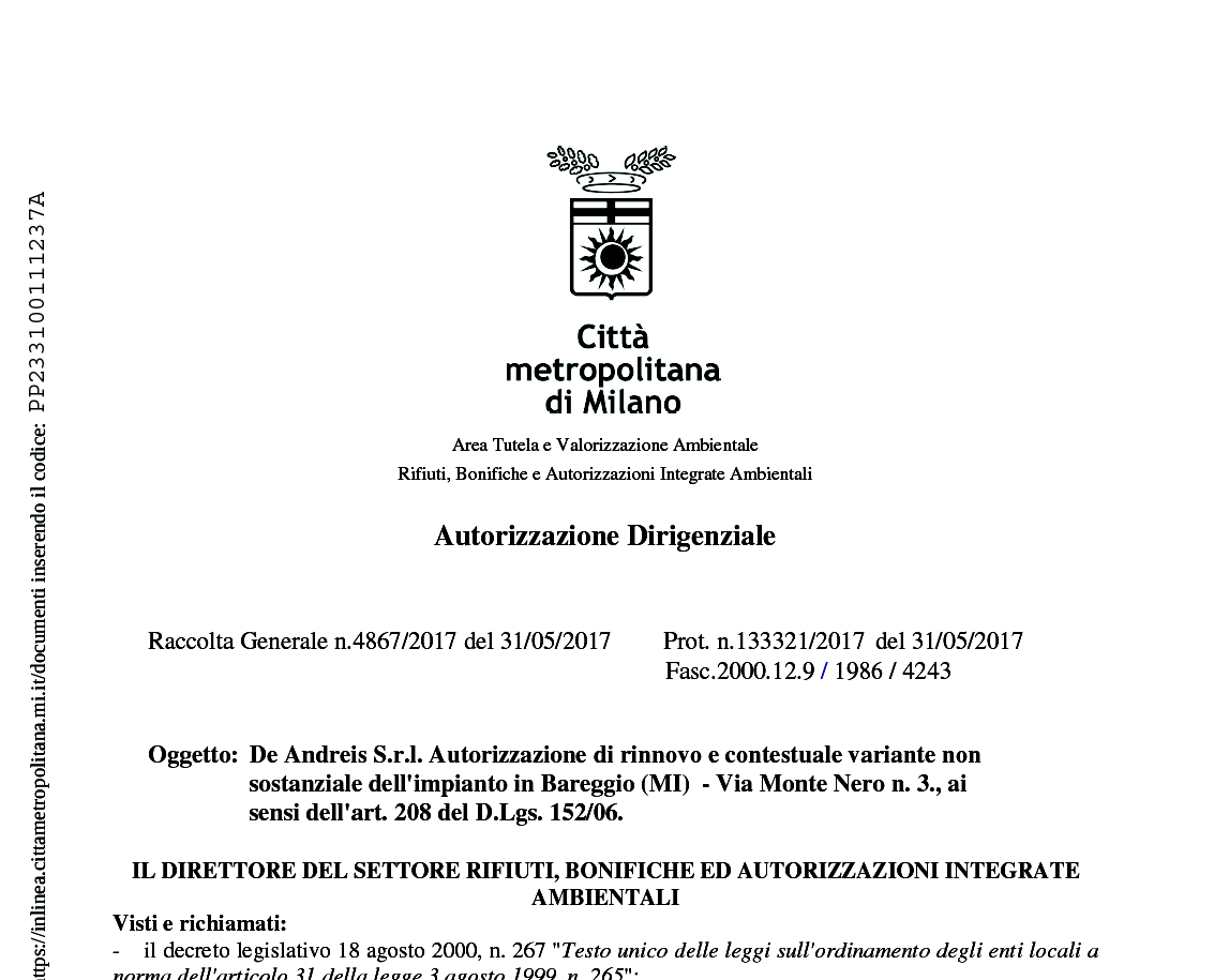 Autorizzazione 4867 - Messa in riserva e recupero